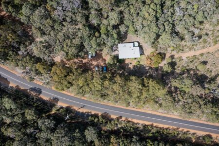 top down view of road and gallery in bush